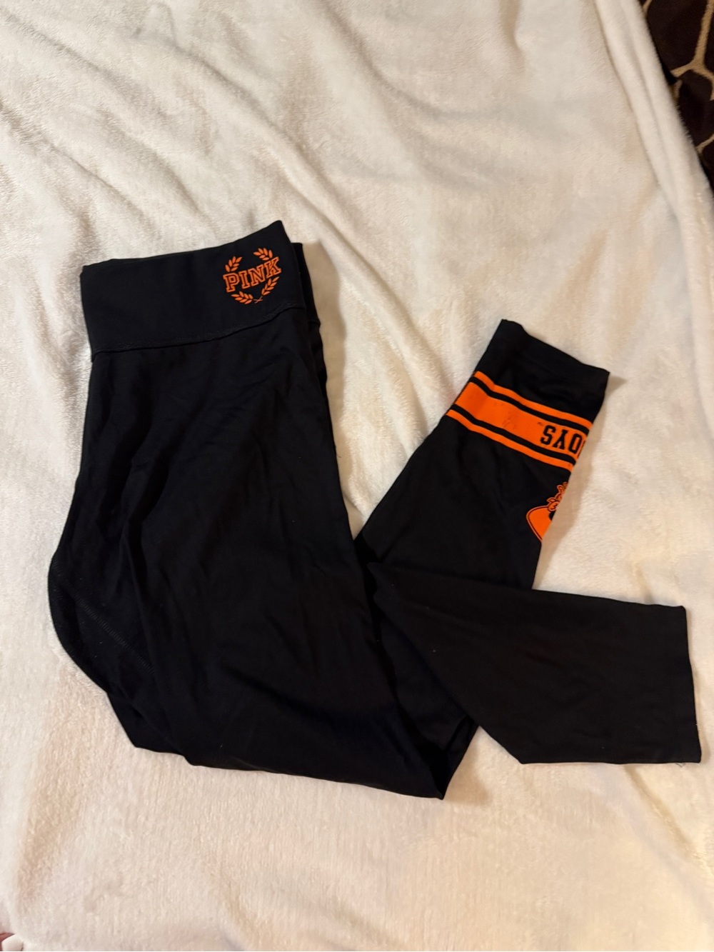 PINK Victoria's Secret Black Leggings with Orange OSU Logo